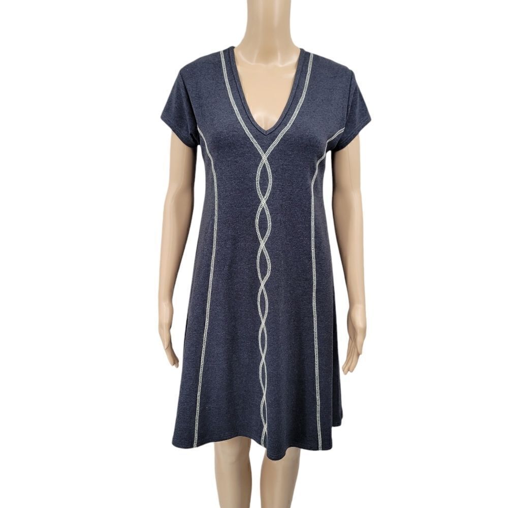 Laura Hlavac DNA Cap Sleeve Midi Dress in Charcoal Stretch Cotton T-shirt Large